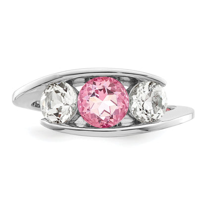 Sterling Silver Survivor Collection Rhodium Plated White And Pink Topaz Journey Ring (Size 7 Only)