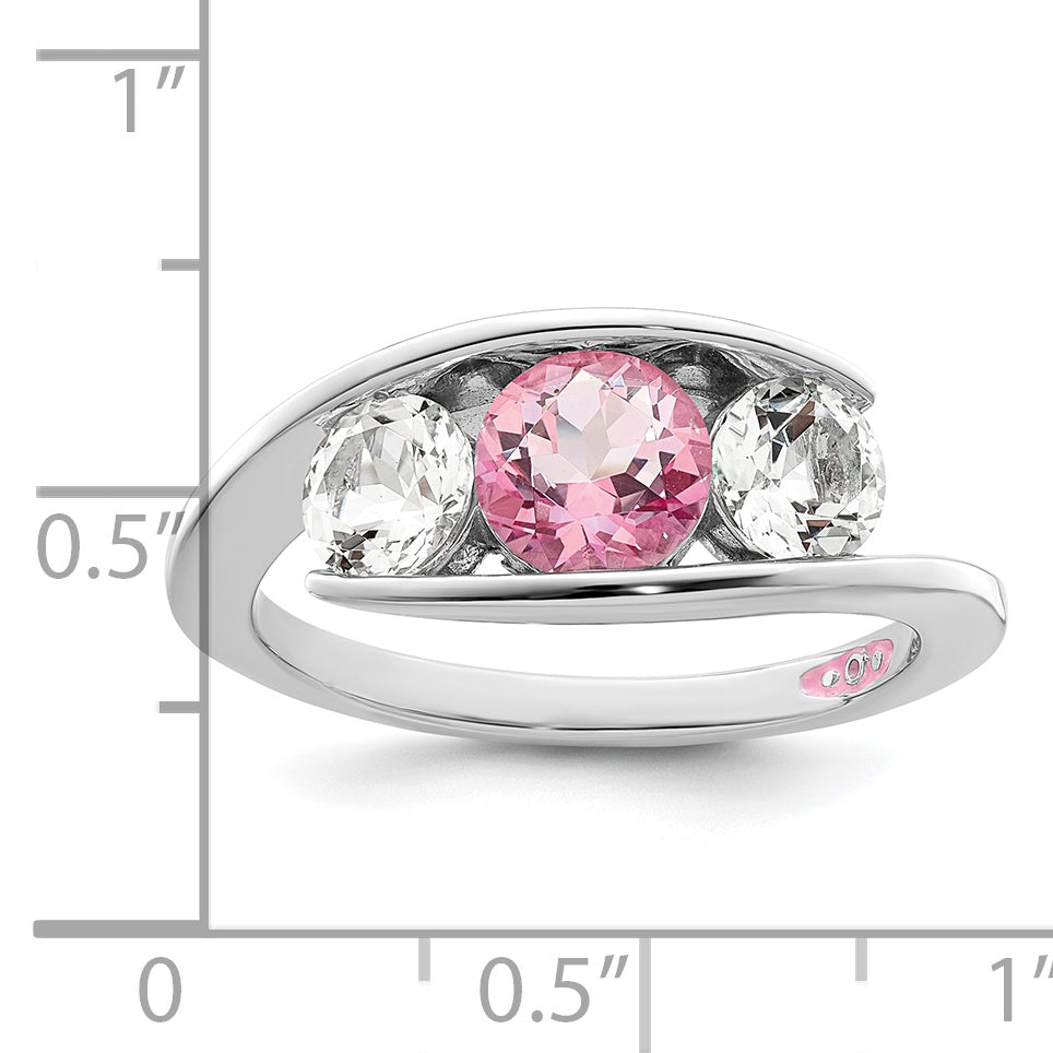 Sterling Silver Survivor Collection Rhodium Plated White And Pink Topaz Journey Ring (Size 7 Only)