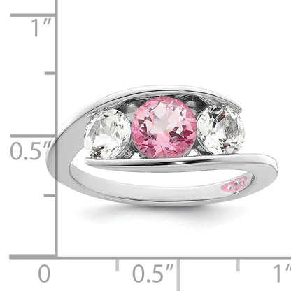 Sterling Silver Survivor Collection Rhodium Plated White And Pink Topaz Journey Ring (Size 7 Only)