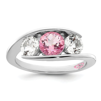 Sterling Silver Survivor Collection Rhodium Plated White And Pink Topaz Journey Ring (Size 7 Only)