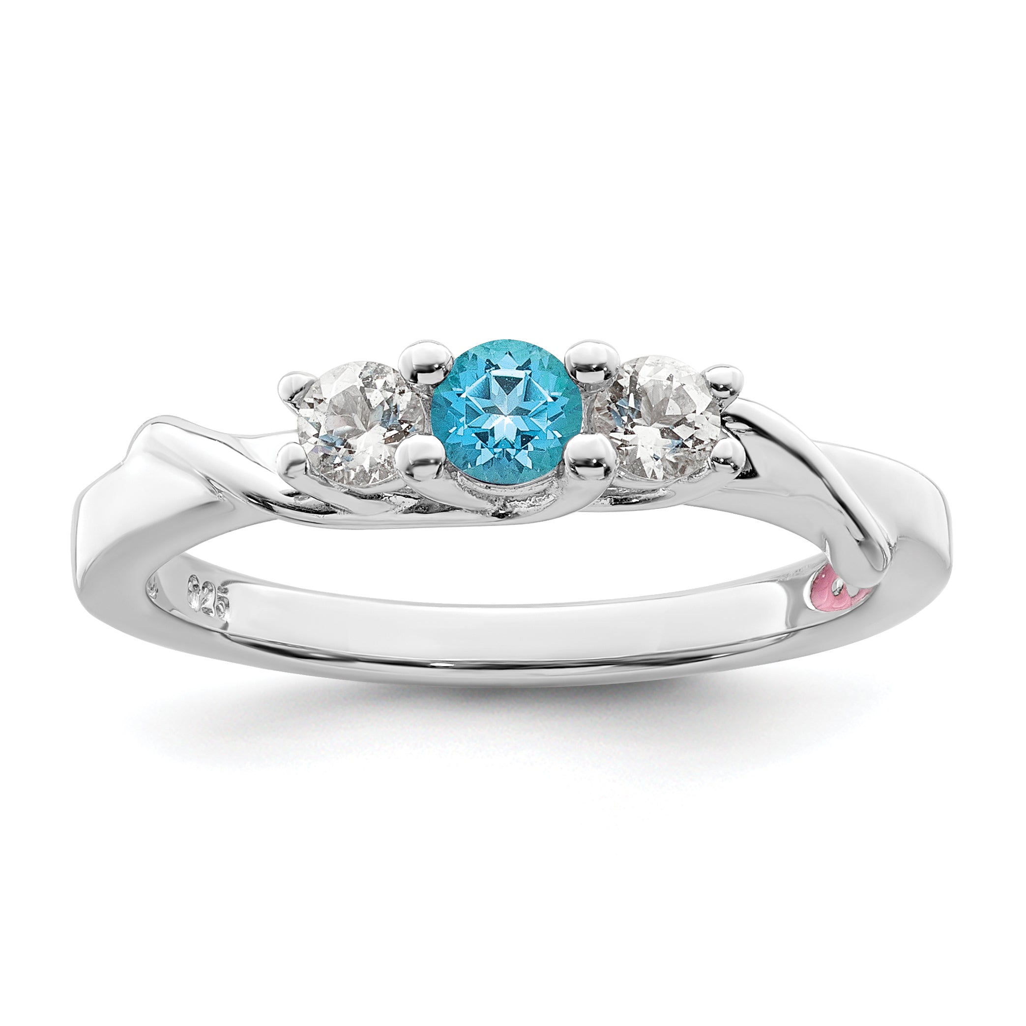 Sterling Silver Survivor Collection Rhodium Plated White And Blue Swarovski Topaz Joanna Ring
