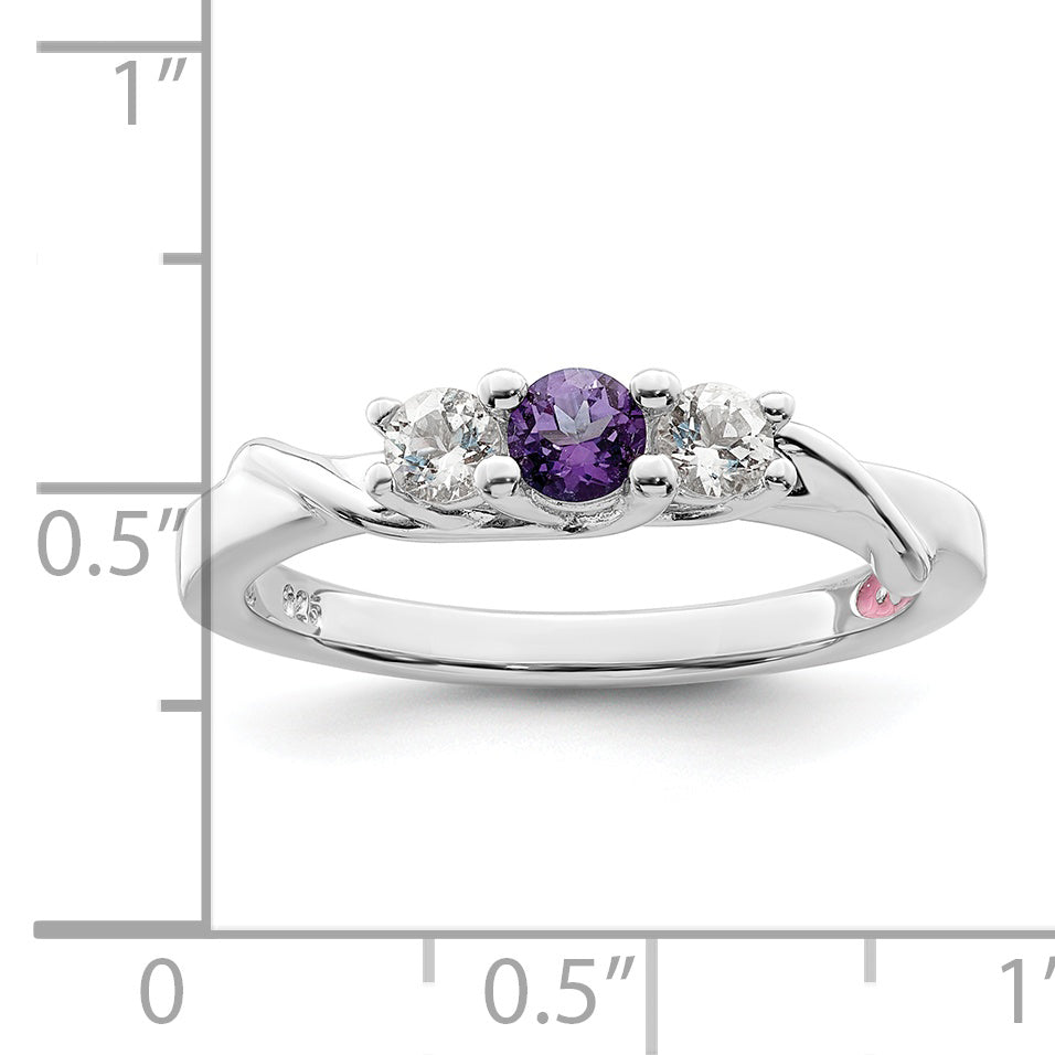 Sterling Silver Survivor Collection Rhodium Plated White And Purple Topaz Joanna Ring