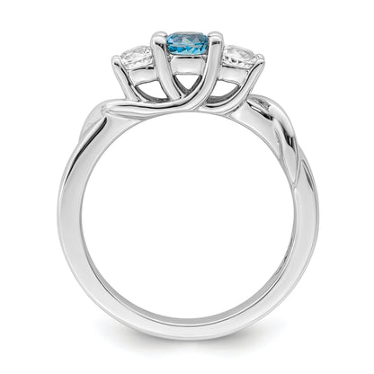 Sterling Silver Survivor Collection Rhodium Plated White And Blue Topaz Joanna Ring (Size 6 Only)