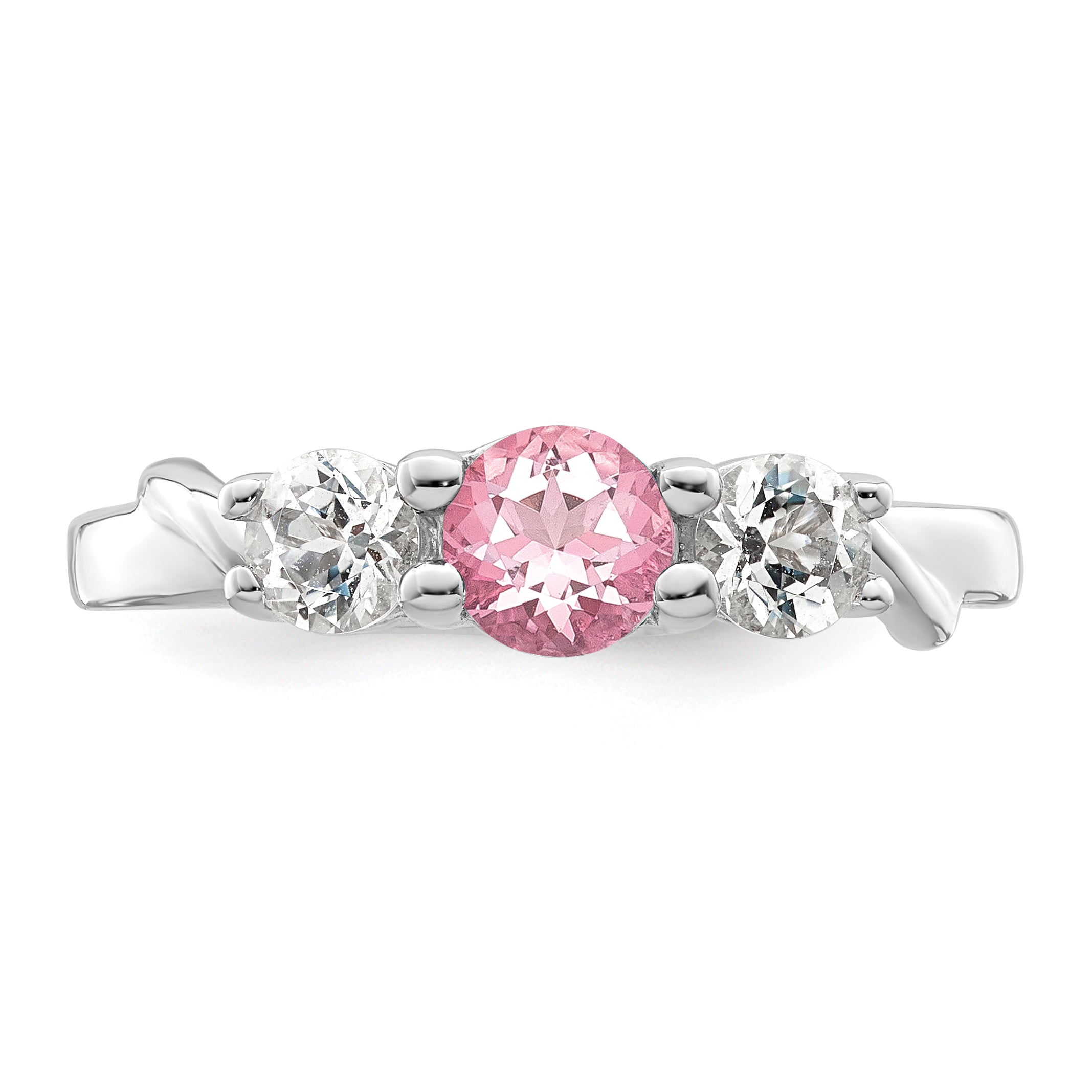 Sterling Silver Survivor Collection Rhodium Plated White And Pink Topaz Joanna Ring (Size 6 Only)