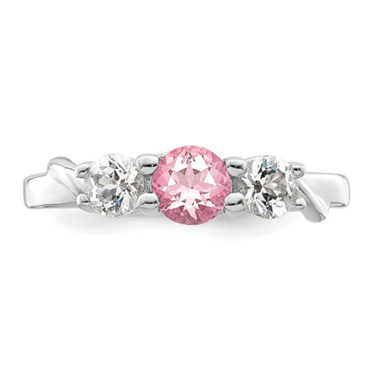 Sterling Silver Survivor Collection Rhodium Plated White And Pink Topaz Joanna Ring (Size 6 Only)