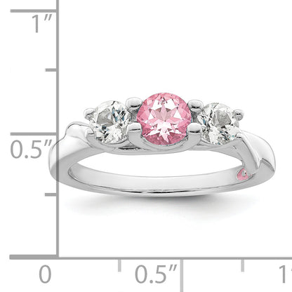Sterling Silver Survivor Collection Rhodium Plated White And Pink Topaz Joanna Ring (Size 6 Only)