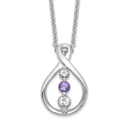 Sterling Silver Survivor Collection Rhodium Plated 16 Inch White And Purple Topaz Runzi Necklace With 2 Extender