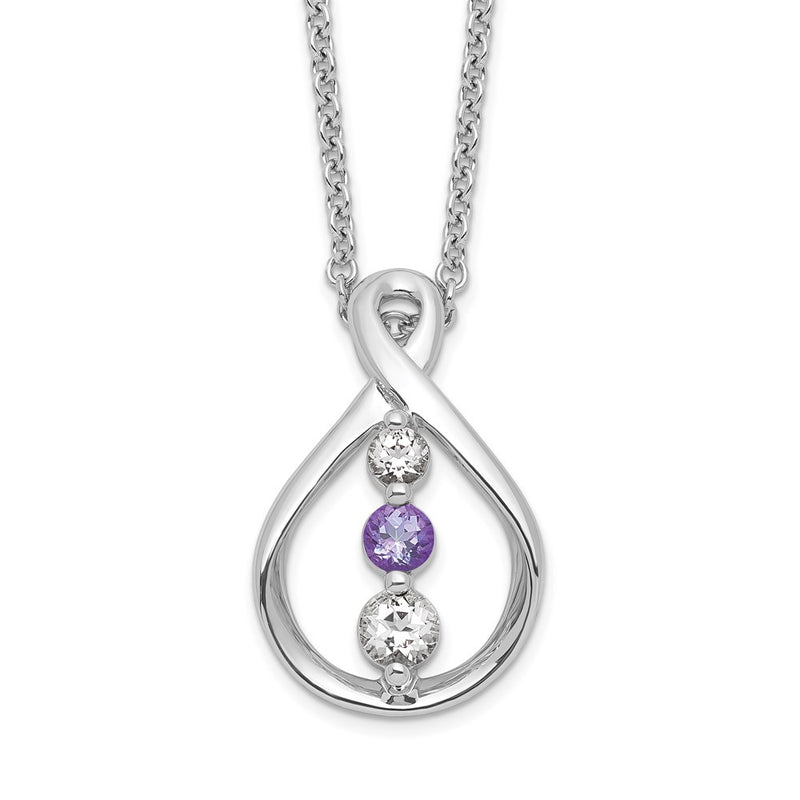 Sterling Silver Survivor Collection Rhodium Plated 16 Inch White And Purple Topaz Runzi Necklace With 2 Extender