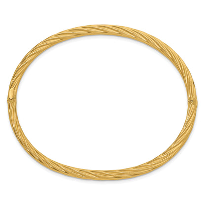 14K Yellow Gold 3/16 Oversize Textured Hinged Bangle Bracelet