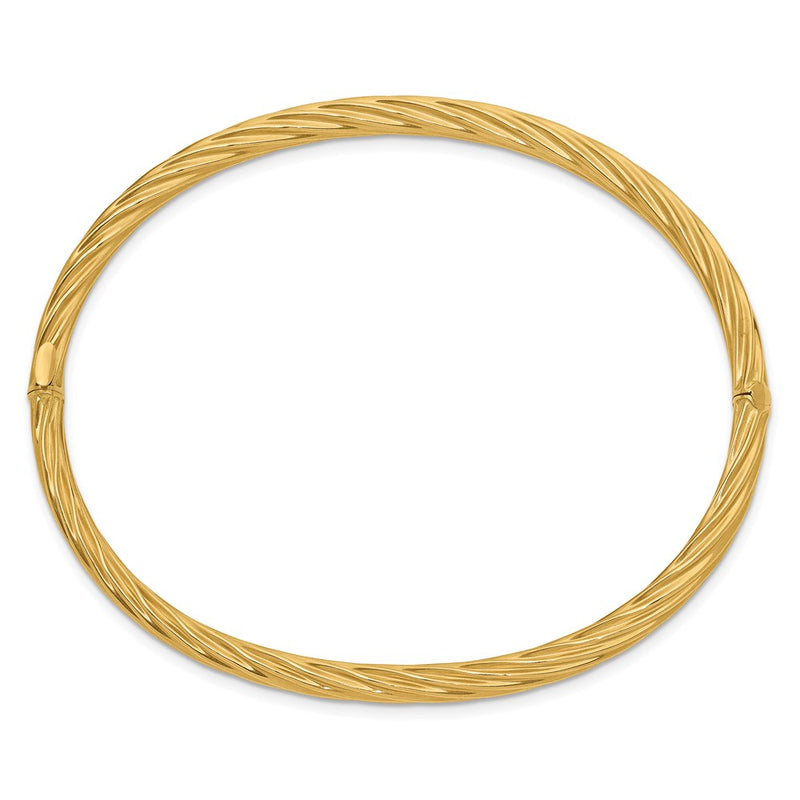 14K Yellow Gold 3/16 Oversize Textured Hinged Bangle Bracelet