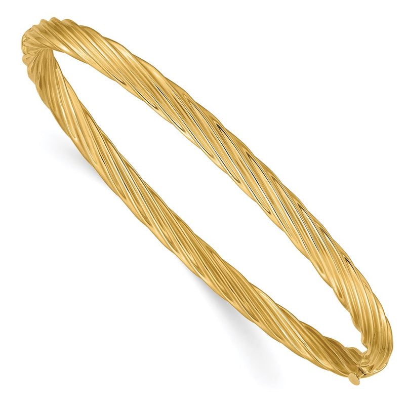 14K Yellow Gold 3/16 Oversize Textured Hinged Bangle Bracelet
