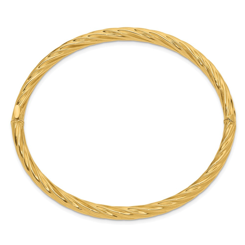 14K Yellow Gold 4/16 Fancy Textured Hinged Bangle Bracelet