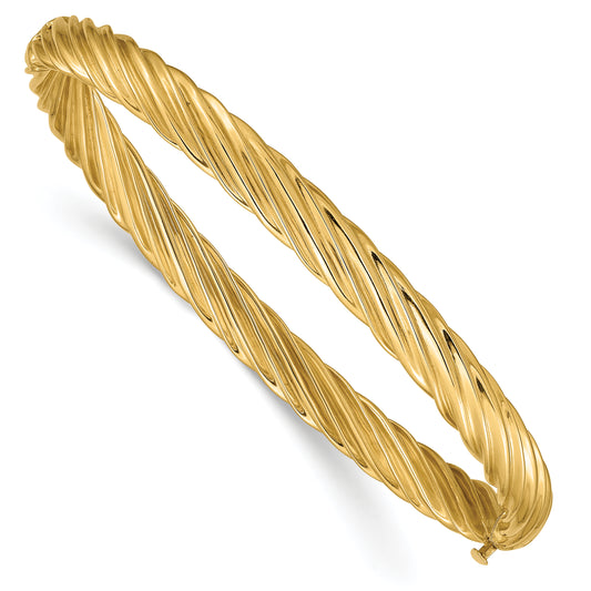 14K Yellow Gold 4/16 Oversize Textured Hinged Bangle Bracelet
