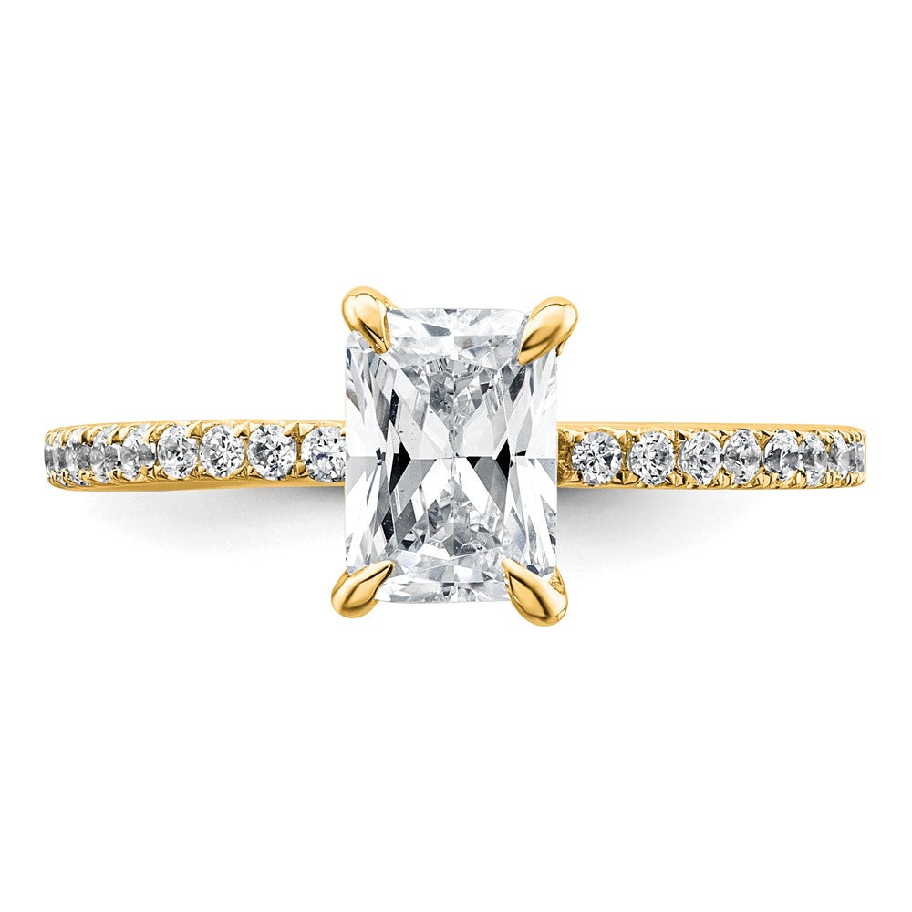 14K Yellow Gold 1 1/3 carat Certified Lab Grown Diamond VS+ F+ Radiant Complete Solitaire with Flair Engagement Ring