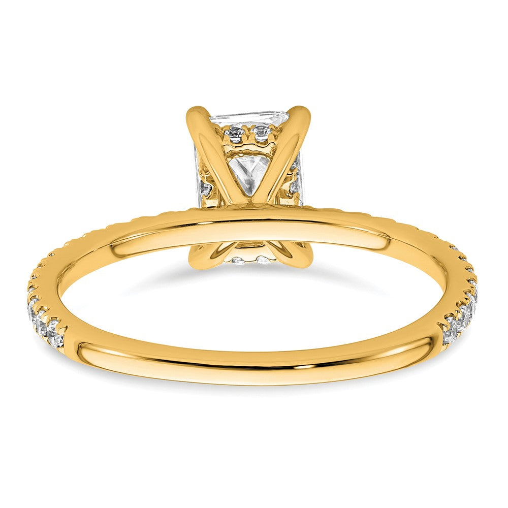 14K Yellow Gold 1 1/3 carat Certified Lab Grown Diamond VS+ F+ Radiant Complete Solitaire with Flair Engagement Ring