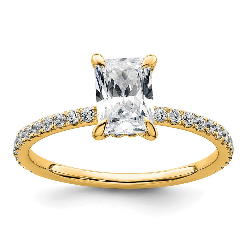 14K Yellow Gold 1 1/3 carat Certified Lab Grown Diamond VS+ F+ Radiant Complete Solitaire with Flair Engagement Ring
