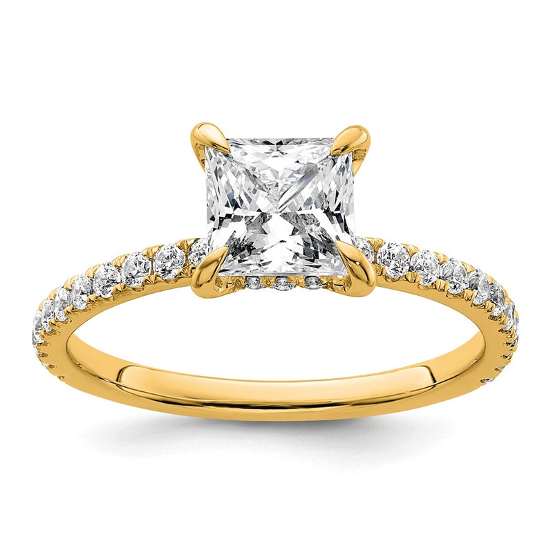 14K Yellow Gold 2 carat Certified Lab Grown Diamond VS+ F+ Princess Complete Solitaire with Flair Engagement Ring