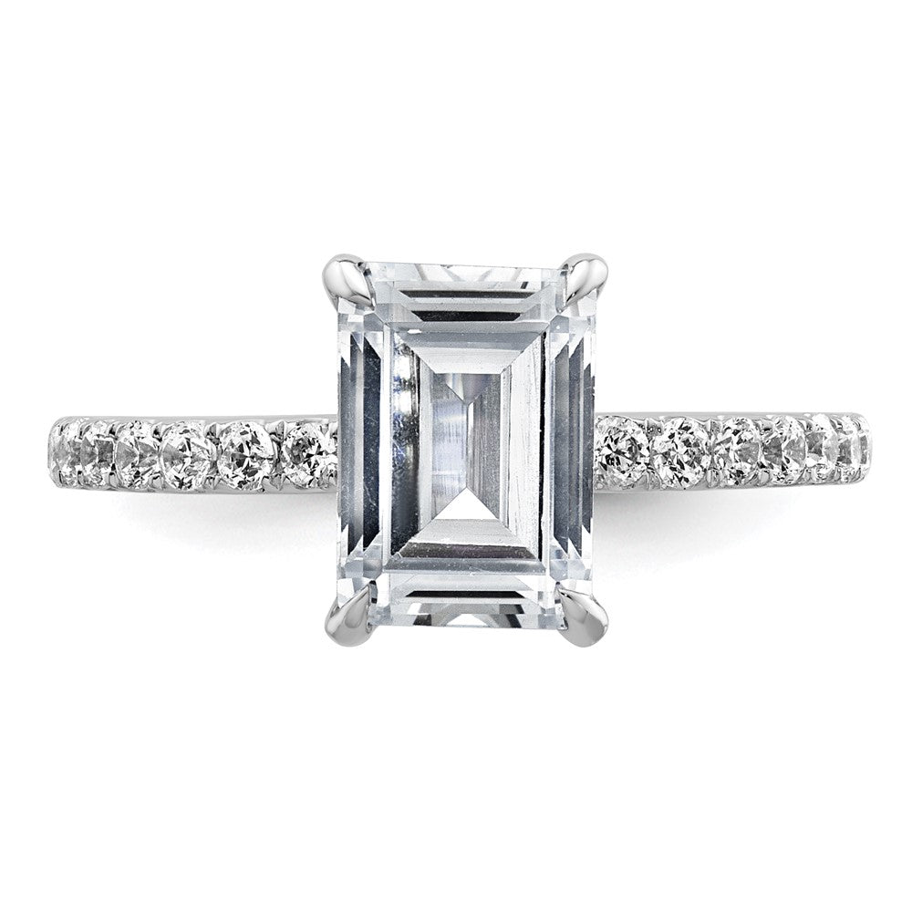 14K White Gold 2 3/8 carat Certified Lab Grown Diamond VS+ F+ Emerald Complete Solitaire with Flair Engagement Ring