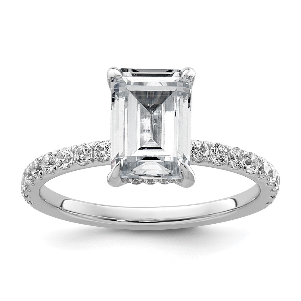 14K White Gold 2 3/8 carat Certified Lab Grown Diamond VS+ F+ Emerald Complete Solitaire with Flair Engagement Ring