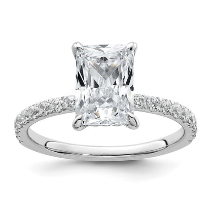 14K White Gold 2 3/8 carat Certified Lab Grown Diamond VS+ F+ Radiant Complete Solitaire with Flair Engagement Ring