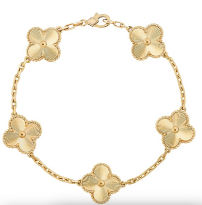 Clover Floral Alhambra Style Bracelet in Solid 14K Yellow Gold (Heavier Option)