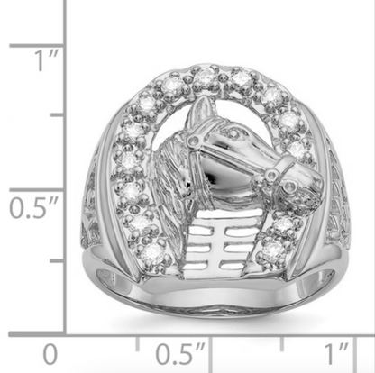 14K White Gold Mens Real Diamond Horseshoe with Horse in Center Ring (Copy)