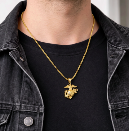 14k Yellow Gold Polished / Textured U.S. Army Marine Corps USMC Charm Pendant for Necklace