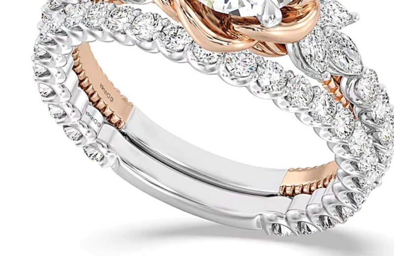 MATCHING BAND ONLY 2.75 CT. TW Lab-Grown Diamond Rose with Leaf Engagement Ring in 14K Two-Tone Gold (Copy)
