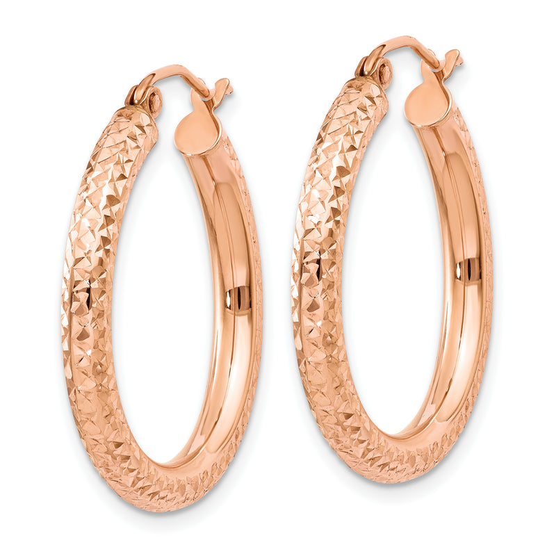 14K Rose Gold 3mm Diamond-Cut Hoop