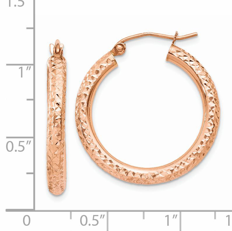 14K Rose Gold 3mm Diamond-Cut Hoop