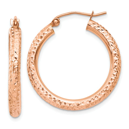 14K Rose Gold 3mm Diamond-Cut Hoop
