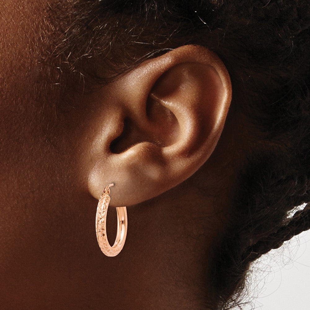 14K Rose Gold 3mm Diamond-Cut Hoop