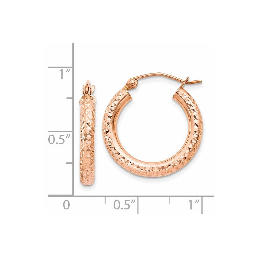 14K Rose Gold 3mm Diamond-Cut Hoop