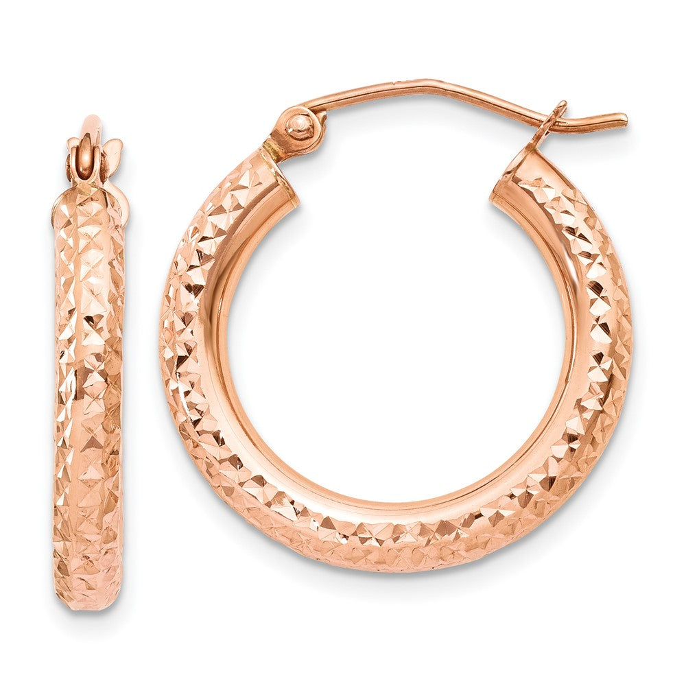 14K Rose Gold 3mm Diamond-Cut Hoop