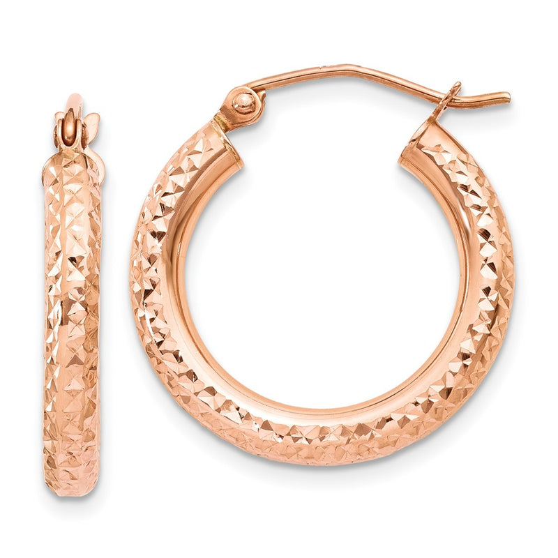 14K Rose Gold 3mm Diamond-Cut Hoop