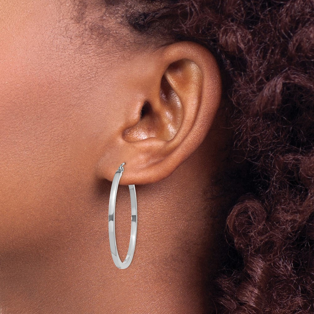 14K White Gold 2mm Square Tube Hoops