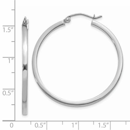 14K White Gold 2mm Square Tube Hoops