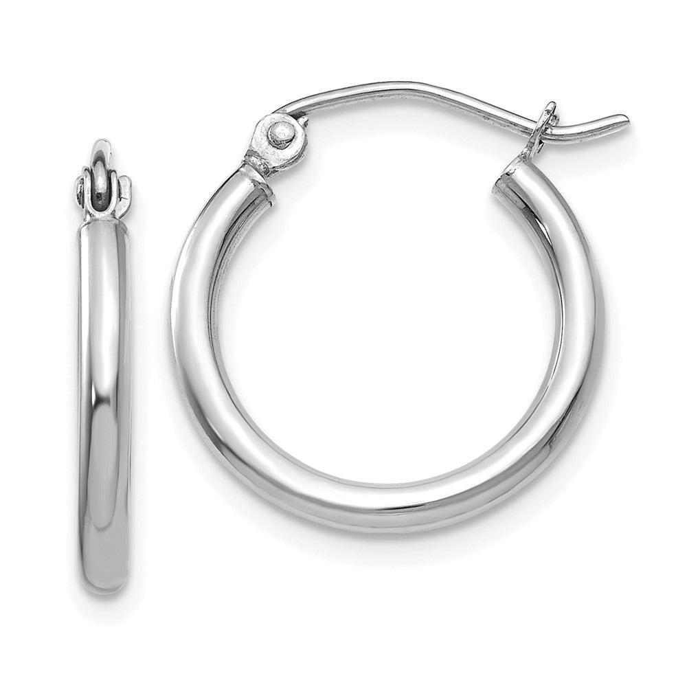 14K White Gold Polished 2X17.5mm Tube Hoop Earrings