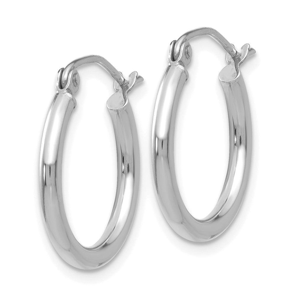 14K White Gold Polished 2X17.5mm Lightweight Tube Hoop Earrings