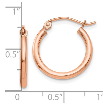 14K Rose Gold Polished 2x17.5mm Lightweight Tube Hoop Earrings