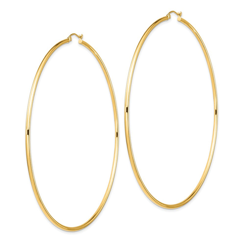 14K Yellow Gold Polished 2X90mm Round Tube Hoop Earrings