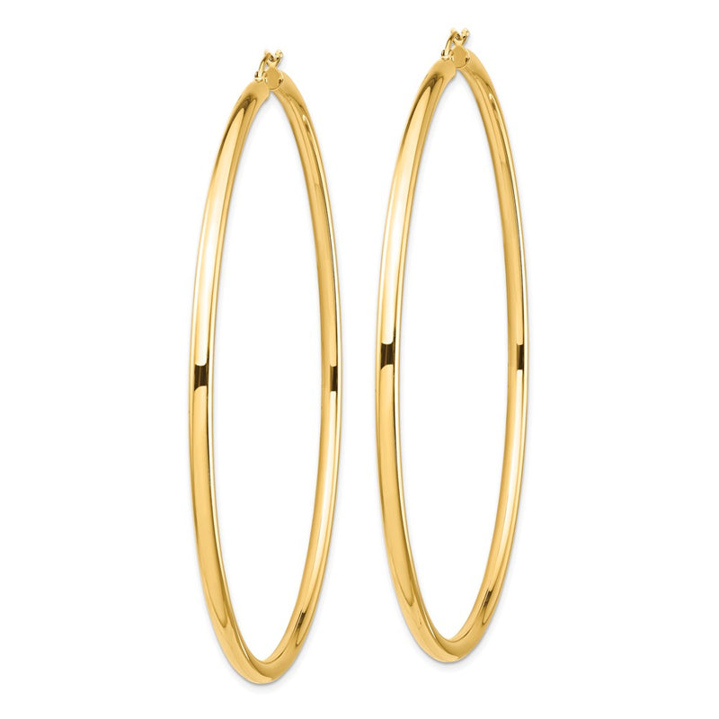 14K Yellow Gold Polished 3X80mm Lightweight Round Tube Hoop Earrings