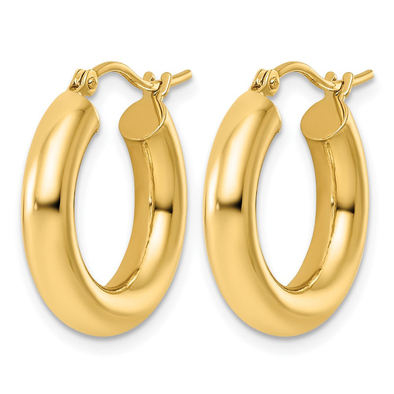 10K Yellow Gold Polished 4mm X 20mm Lightweight Tube Hoop Earrings