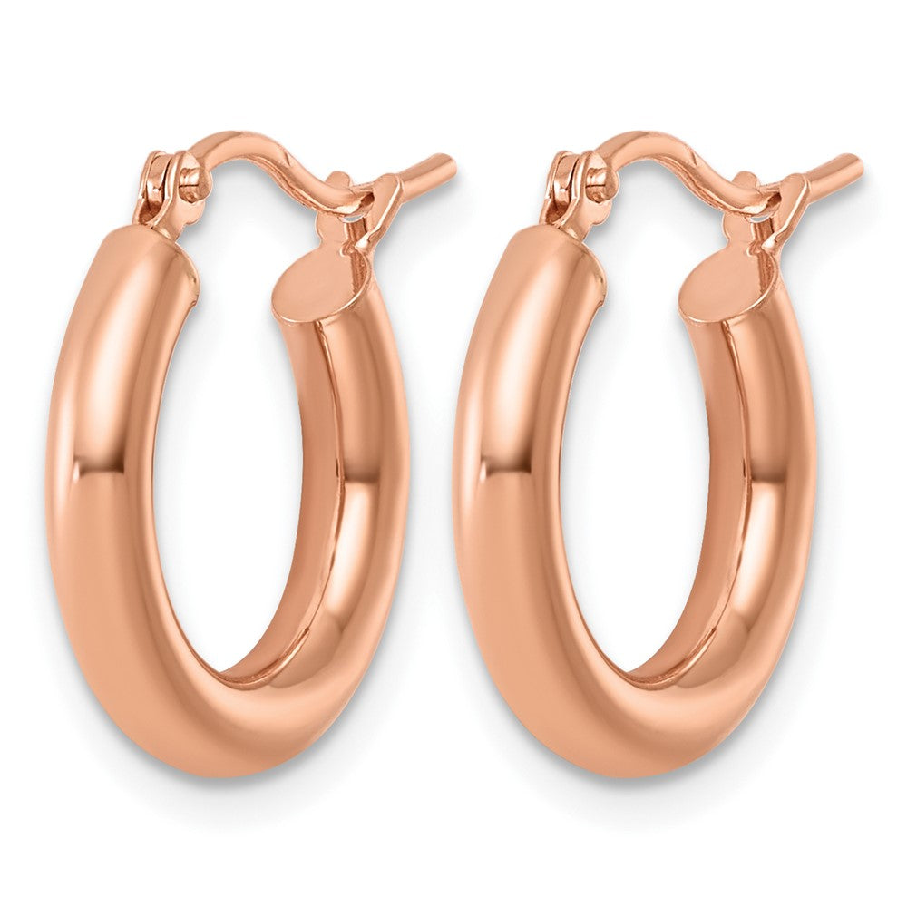 14K Rose Gold Polished 3mm X 17mm Lightweight Tube Hoop Earrings