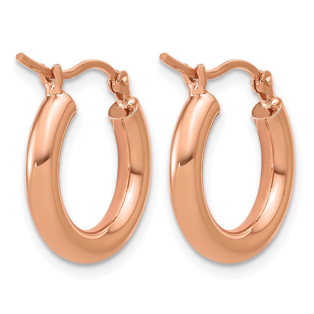 14K Rose Gold Polished 3mm X 17mm Lightweight Tube Hoop Earrings
