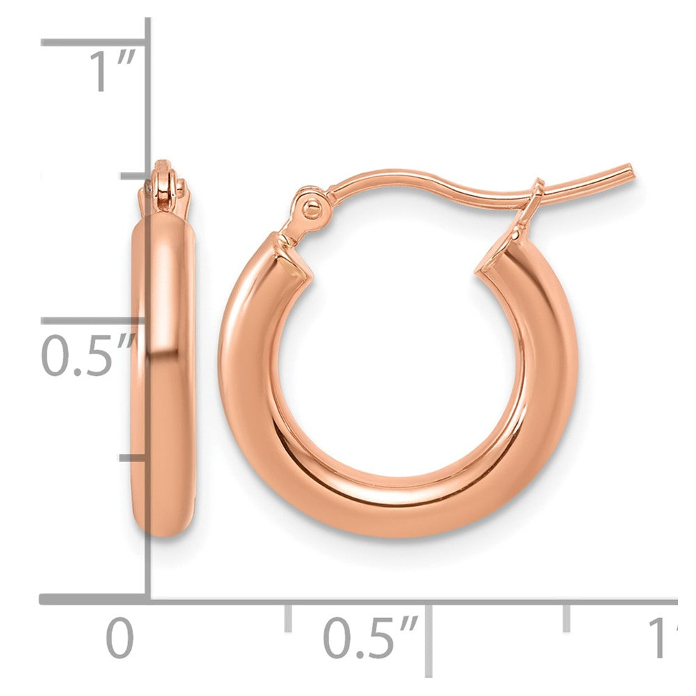 14K Rose Gold Polished 3mm X 17mm Lightweight Tube Hoop Earrings