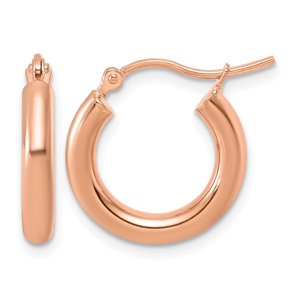 14K Rose Gold Polished 3mm X 17mm Lightweight Tube Hoop Earrings