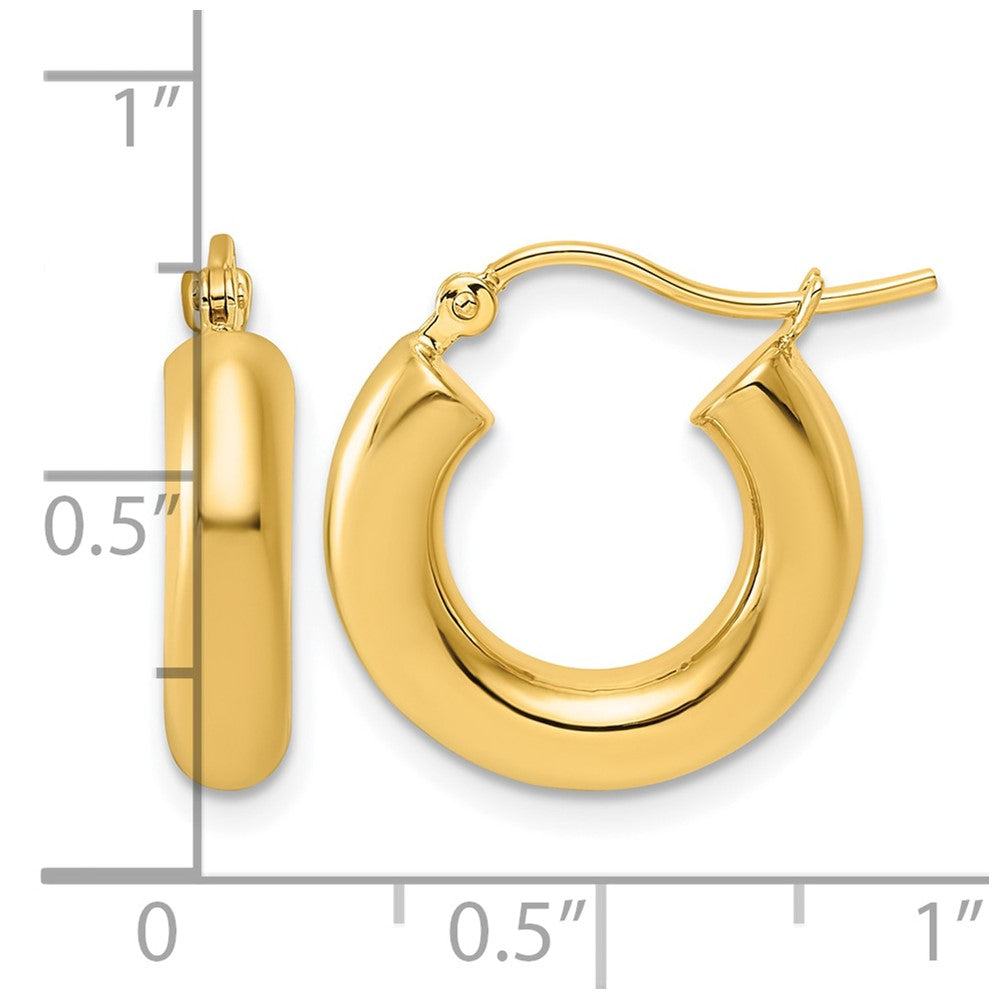14K Yellow Gold Polished 4mm X 17mm Tube Hoop Earrings