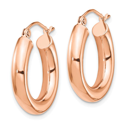14K Rose Gold Polished 4mm X 20mm Tube Hoop Earrings