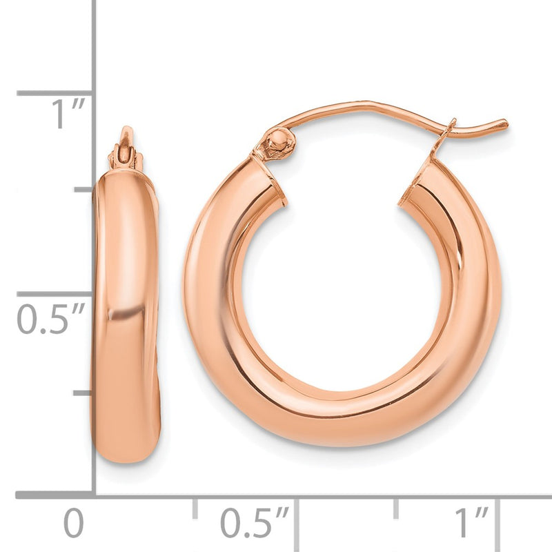 14K Rose Gold Polished 4mm X 20mm Tube Hoop Earrings